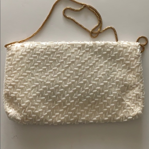 Vintage White shoulder beaded purse - Picture 2 of 5